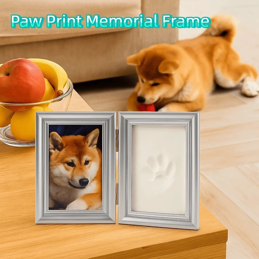 

Foldable Pet Pawprints Picture Frame DIY Metal Buckle Pet Handprint Shadowbox Imprint Clay Display Photo Frame Pet Lovers Gifts