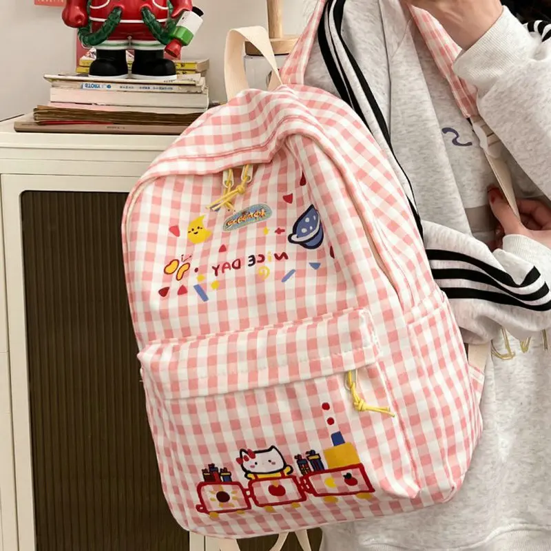 MINISO Nylon Backpack for Women Girls Waterproof Cartoon Print Cute Hello Kitty Students Large Capacity School Bag Casual Chic