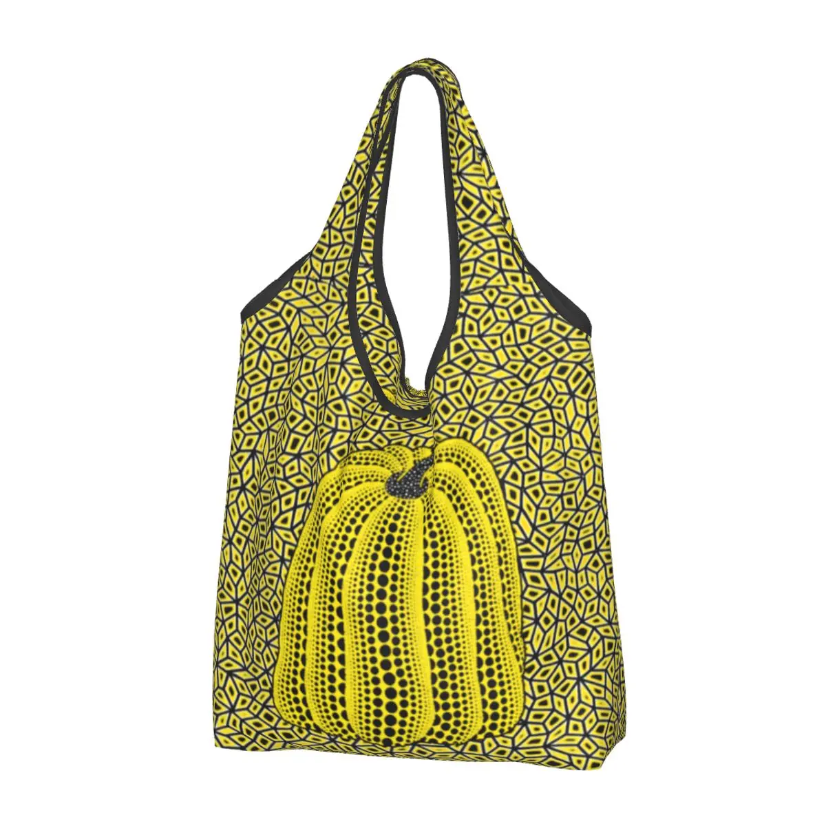 

Reusable Yayoi Kusama Dots Pumpkin Infinite Nets Shopping Bag for Groceries Foldable Grocery Bags Washable Large Tote Bags