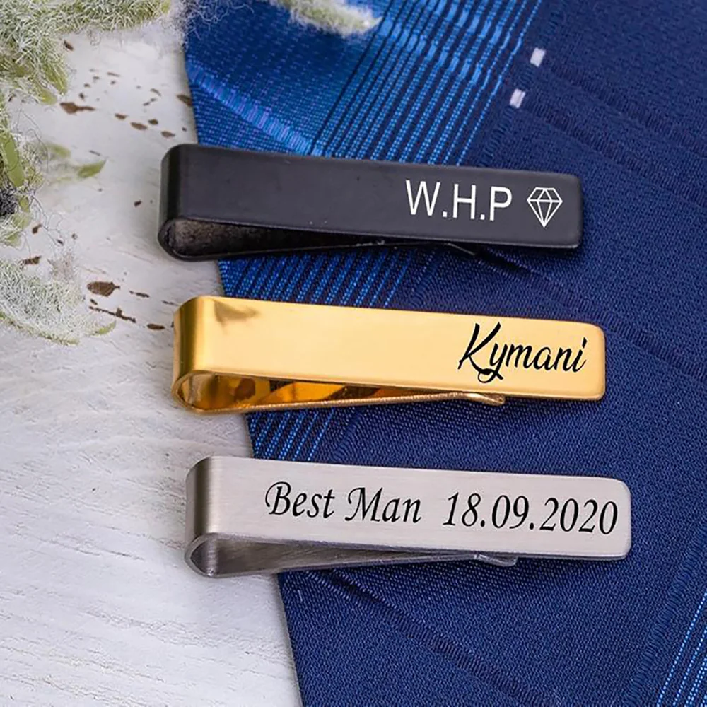 Custom Tie Clip Stainless Steel Personalize Engraved Name Logo Business Suit Tie Buckle Accessories Wedding Jewelry for Groom