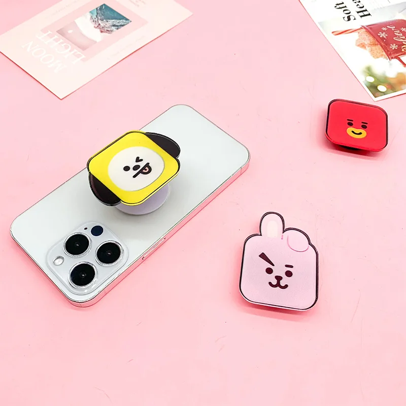 1/7Pcs Set Bt21 Mobile Phone Holder Rotatable Decompression Toy Male Female Cute Cartoon Chimmy Cooky Mobile Airbag Holder Gift