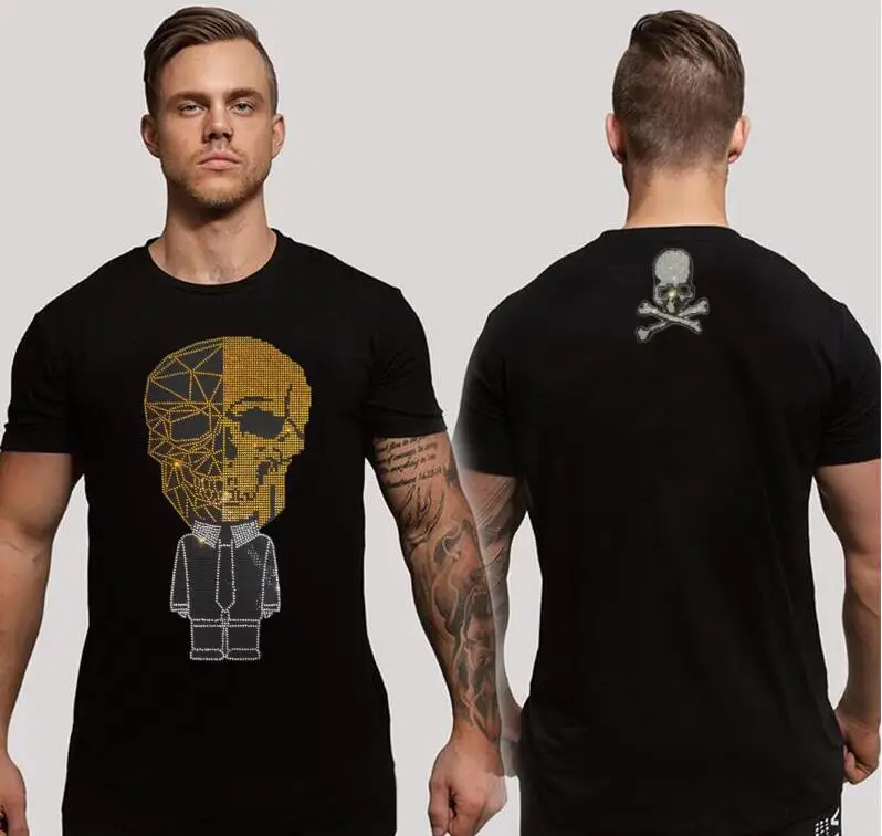 Men's Anime Skull T-Shirt Rhinestones S-6XL Diamond Dress Summer Fashion Streetwear Casual Graphic Tee