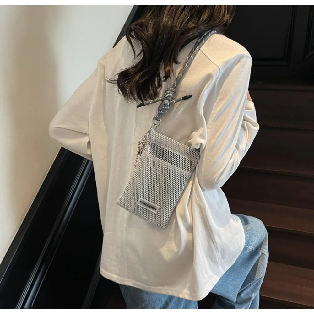 Casual Koreanische Nylon Mesh Brieftasche Teenager Hohl Schulter Handtasche Taschen Einfarbig Umhängetasche Handy Tasche Im Freien
