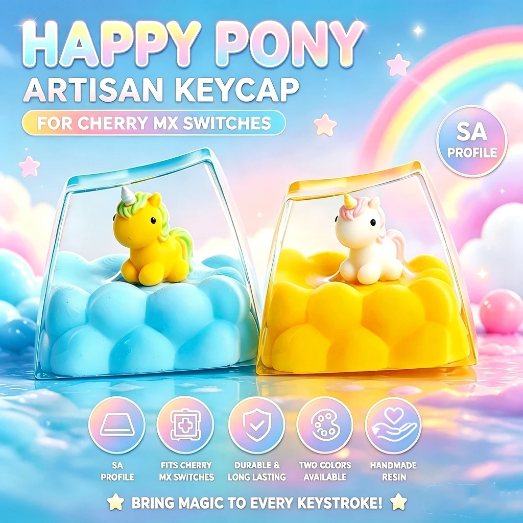 STJORNEX Artisan Keycap Resin Cute Happy Pony 1U Handmade SA Profile Custom Key Cap For Cherry MX Mechanical Keyboard ESC Gift