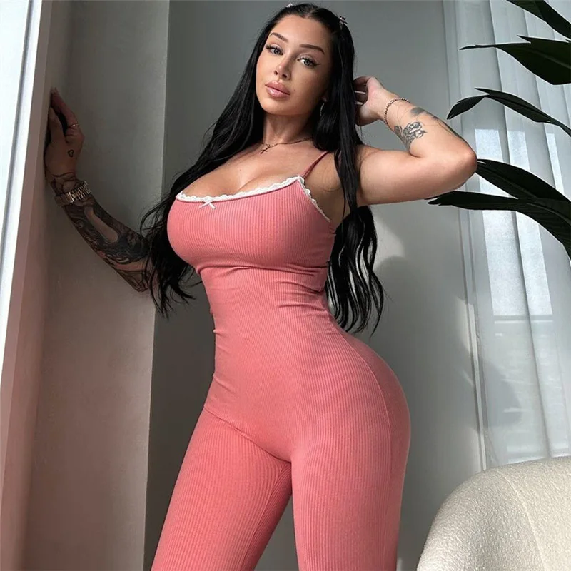 

Europe, America, autumn and winter new sexy tight-fitting low-cut solid color trousers sling bow jumpsuit women