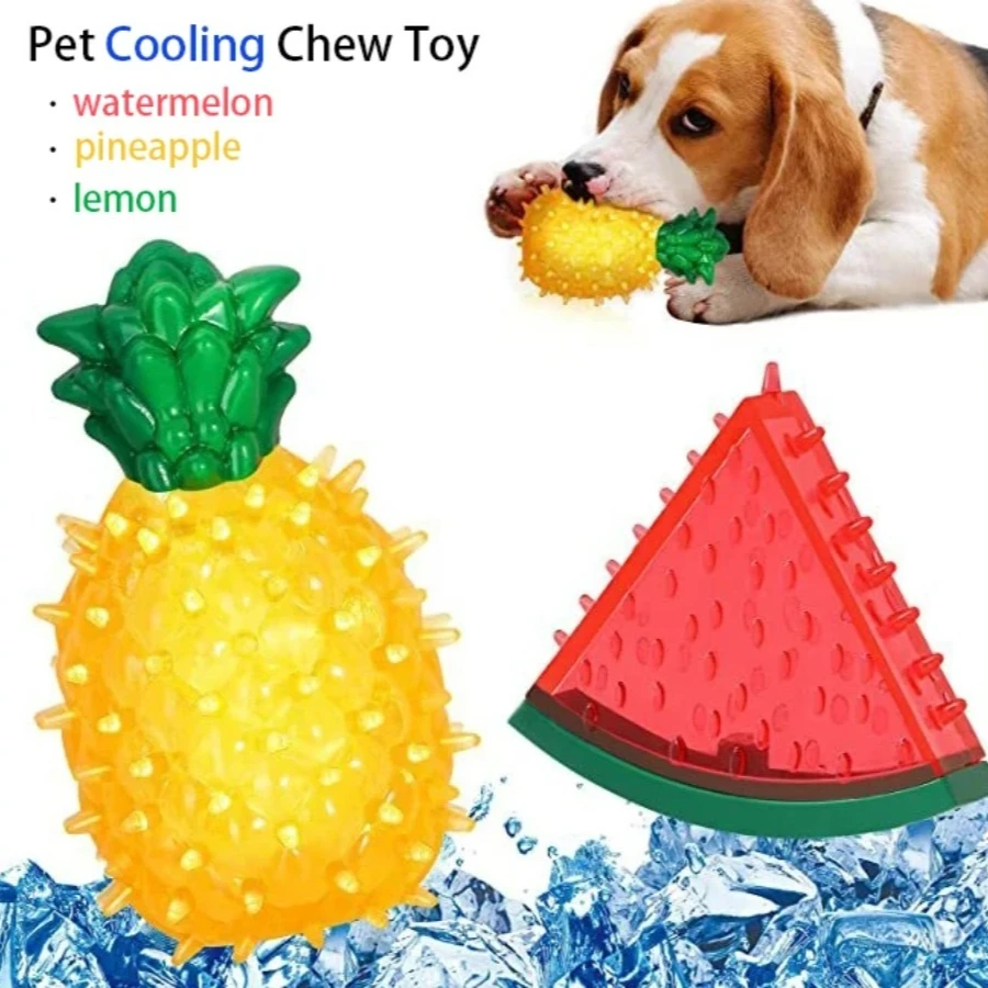 Haustier kühlendes Kauspielzeug wiederverwendbares Hundekatzenspielzeug Zahnen Sommer kühlende Wassermelone Ananas Zitrone langlebiges Eis gefrorenes Fruchtformspielzeug