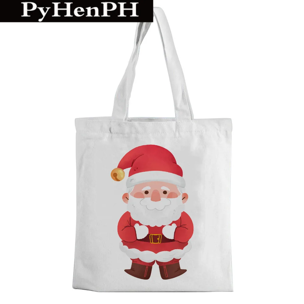 

Рождественская холщовая сумка-тоут с рисунком дерева, олени, Санта-Клауса, милая красная, зеленая, праздничная, праздничная, подарочная, сумка для покупок на плечо для женщин