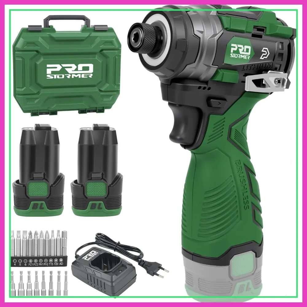 

17V Cordless Impact Driver Set, 140Nm Brushless Screwdriver with 3 Speeds, 1/4" Hex Chuck, 18 Bits, 1.5Ah Battery & Charger