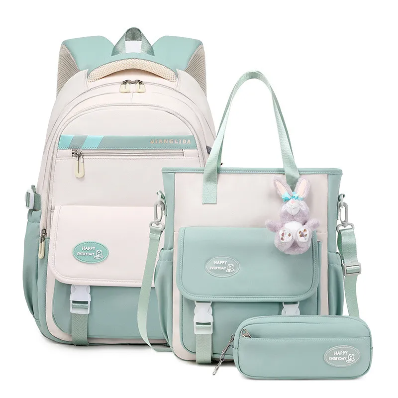 Bonito Estudante Escola Primária, Meninas Adolescentes Bolsa, Mochila de Grande Capacidade, Kawaii, Harajuku, 3Pcs por Conjunto