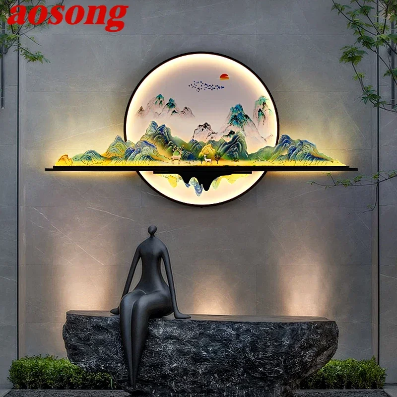 

AOSONG Outdoor Mural Lamp LED 1 Meter Diameter Circular Landscape Waterproof Mural Villa Courtyard Garden Decoration Painting