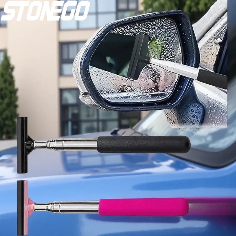 Portable Telescopic Car Mirror Wiper Bracket Glass Cleaning And Mist Removal Tool Manual Scraper For Auto