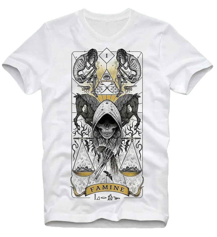 

Four Horsemen of The Apocalypse Famine Demonic Satanic Satanism Demon T-Shirt. Summer Cotton O-Neck Short Sleeve Mens T Shirt