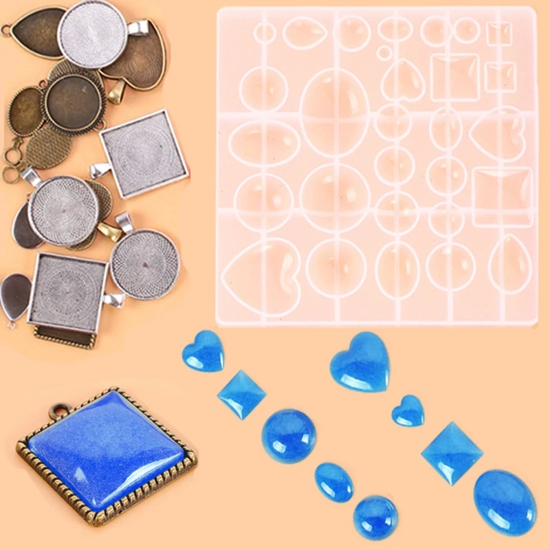 DIY Crafts Mould Ornaments Crystal Silicone Mould Round Square Heart Teardrop Oval Pendants Resin Casting Mold