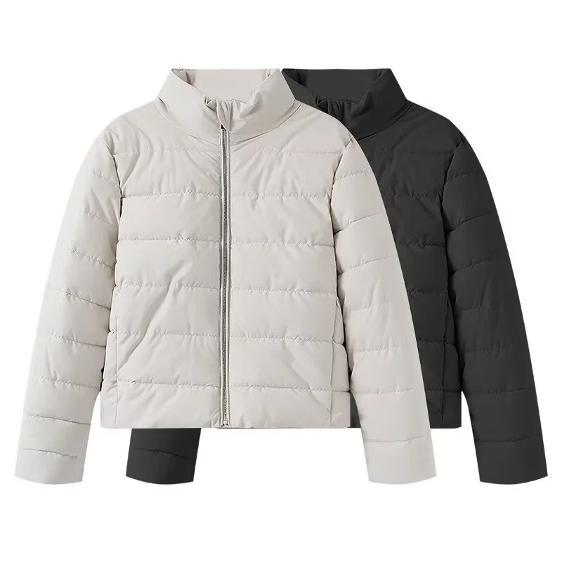 2025 Winter New Women's Casual Fashion Simple and Versatile Stand Collar Long Sleeve Zipper Decoration Cotton Jacket Short Coat