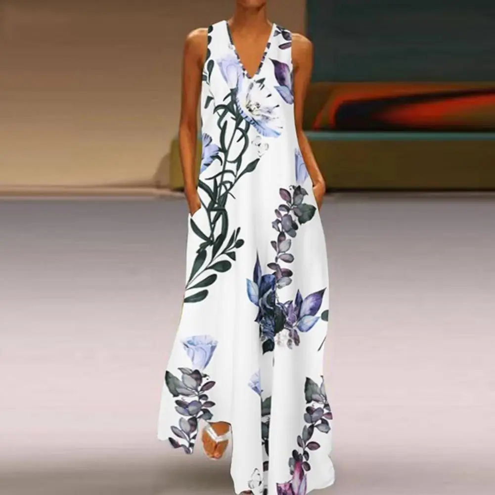 Printed Maxi Dress 2023 Women's Sundress Casual Summer Long Vestido Female V Neck Party Robe Femme Linen Dress