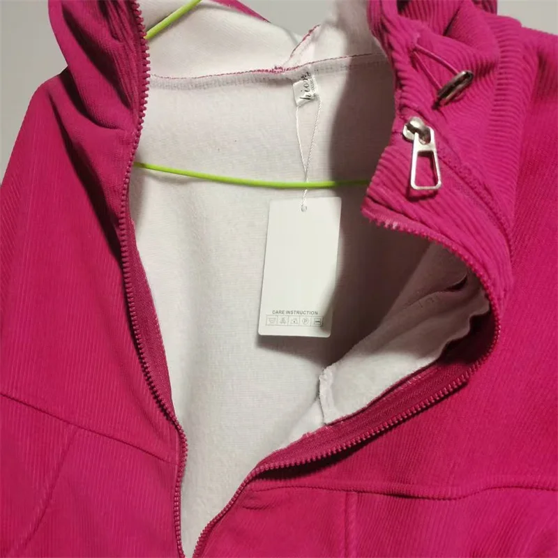 Chaqueta de Otoño Invierno para Mujer, Abrigo Único y Hermoso de Estilo Coreano Informal, con Terciopelo, Color Azul Rosa Rojo, Chaqueta con Capucha de Pana, Ropa Exterior