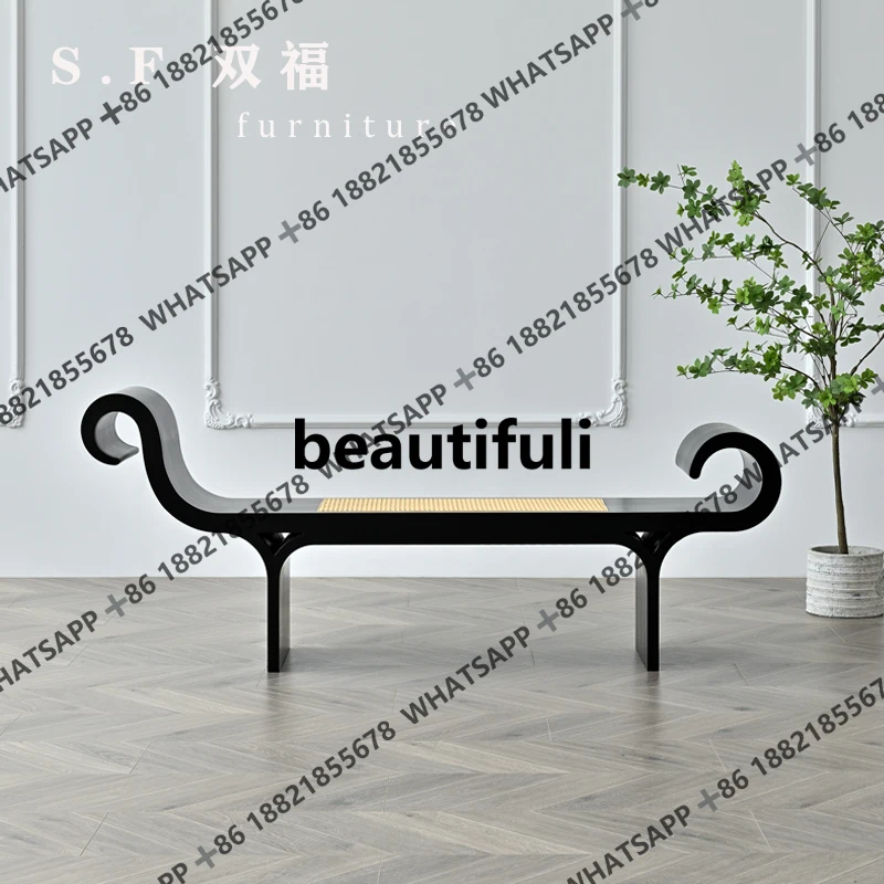 

Средневековая креативная скамейка из ротанга для гостиной, дома, ретро, ветровая кровать, хвост, табурет для смены обуви, табурет для проживания в семье, диван из цельного дерева