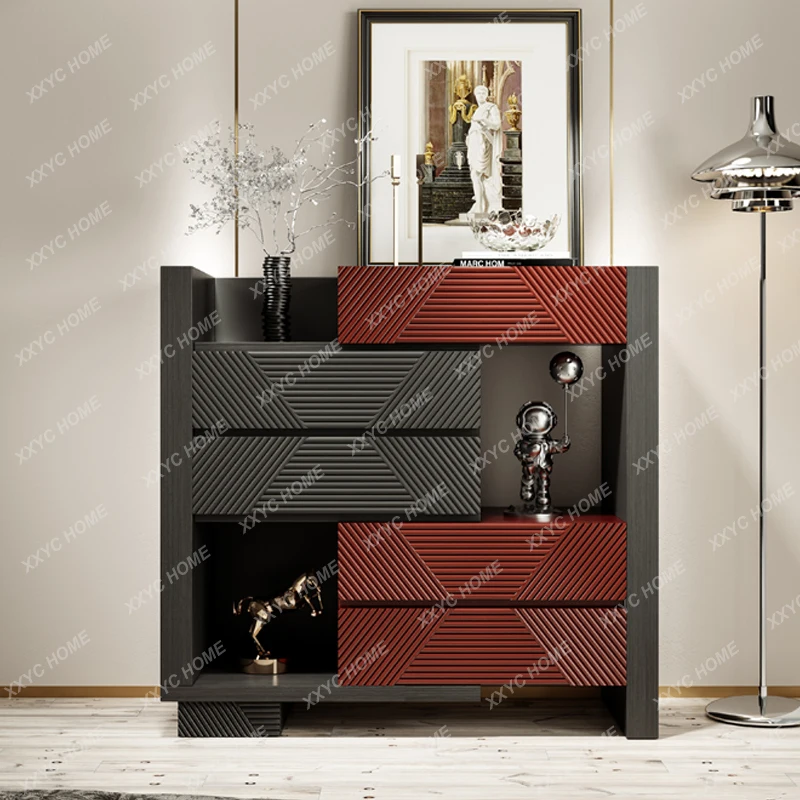 

Легкий роскошный комод, средний антикварный орех, боковой шкаф для спальни, выдвижной регулируемый декоративный шкаф для хранения