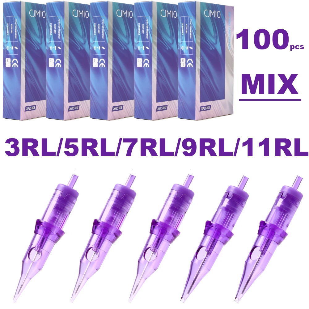 CJMIO 100pcs Bugpin Tattoo Needle Cartridge 3RL 5RL 7RL 9RL 11RL Mixed Tattoo Cartridge Needle Sterilize Eyebrow Tattoo Needles
