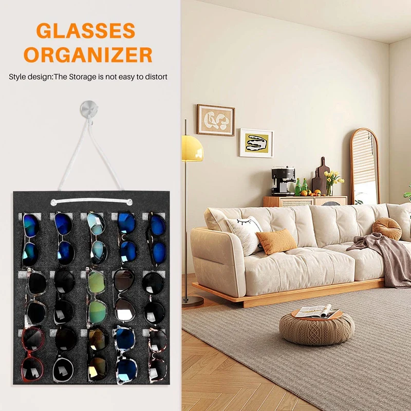 ¡Promoción! Organizador de gafas de sol, bolsa colgante de almacenamiento, montaje en pared, 15 ranuras