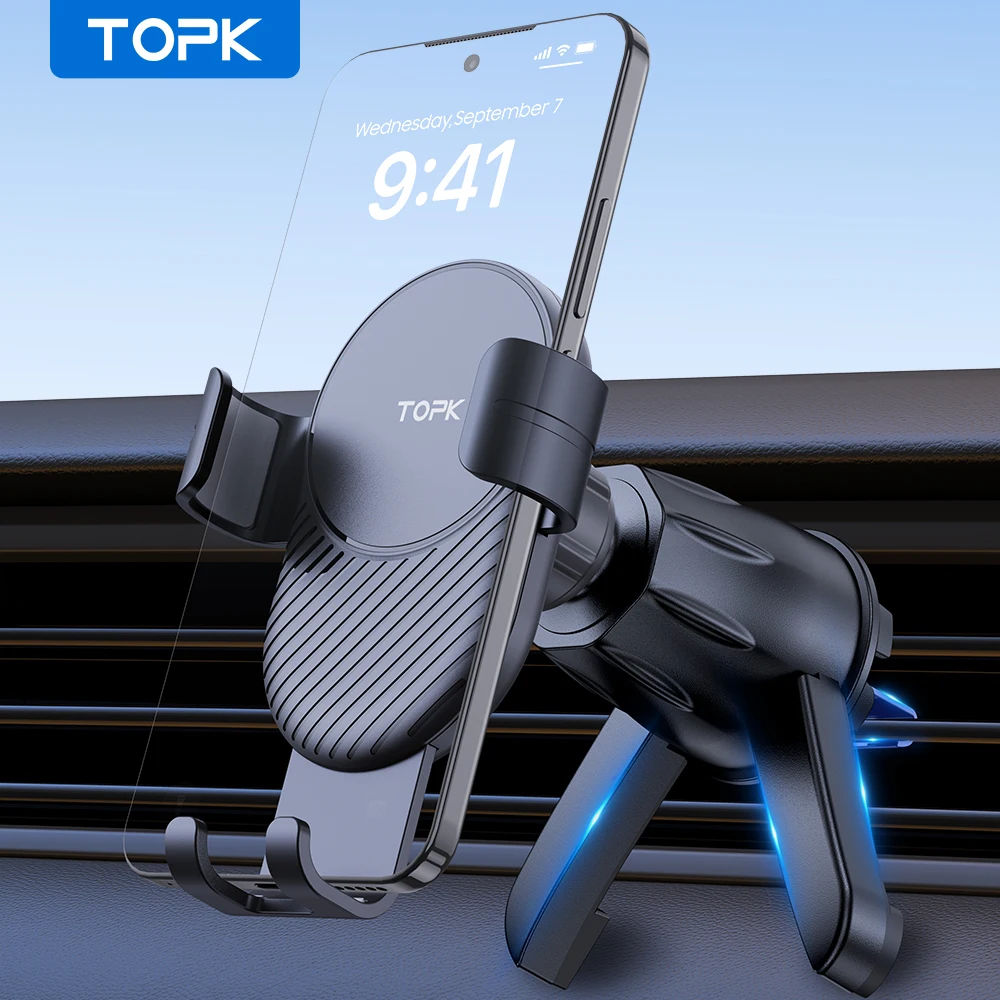 TOPK Metallhaken Schwerkraft-Autotelefonhalterung Lüftungsclip Auto-Lock-Halterung für iPhone 15 14 Samsung Xiaomi Auto-GPS-Halterung – Detail 24
