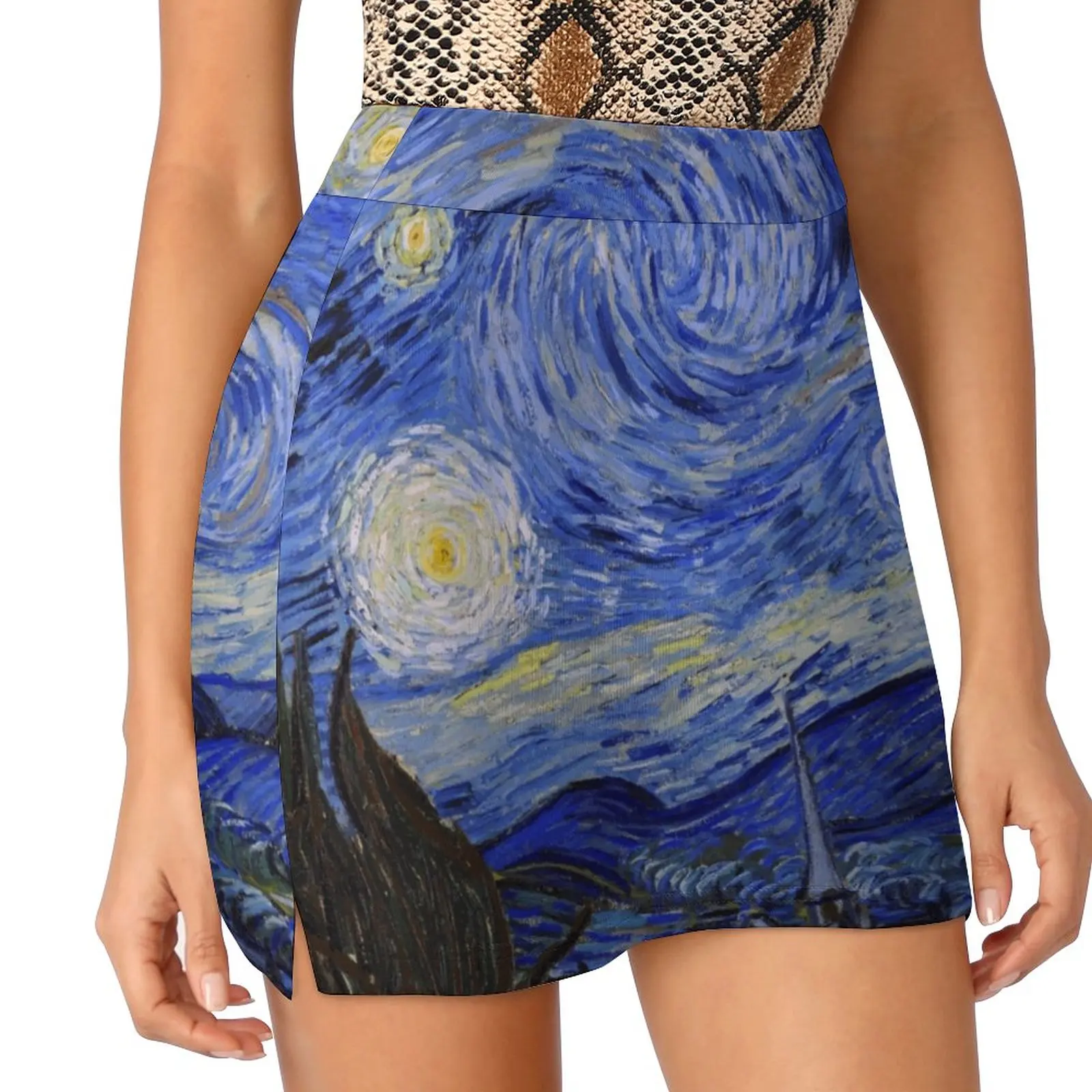 The Starry Night By Vincent Van Gogh Women's skirt Mini Skirts A Line Skirt With Hide Pocket Starry Night Vincent Van Gogh