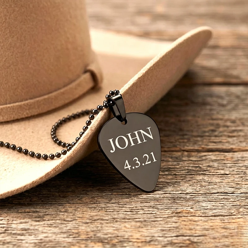 Custom Guitar Pick Necklace Custom Laser Engraving Handwriting Fingerprint Personalized Stainless Steel Jewelry Gift For Singer
