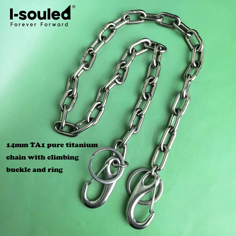 14mm TA1 pure titanium chain with climbing buckle and ring is sturdy, durable, waterproof and rust free