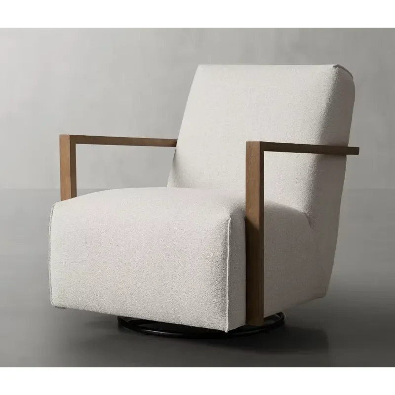 Modern Nordic Fabric Swivel Armchair Wooden Frame Single Sofa Chair for Living Room Dining Room Simple Movable Seat