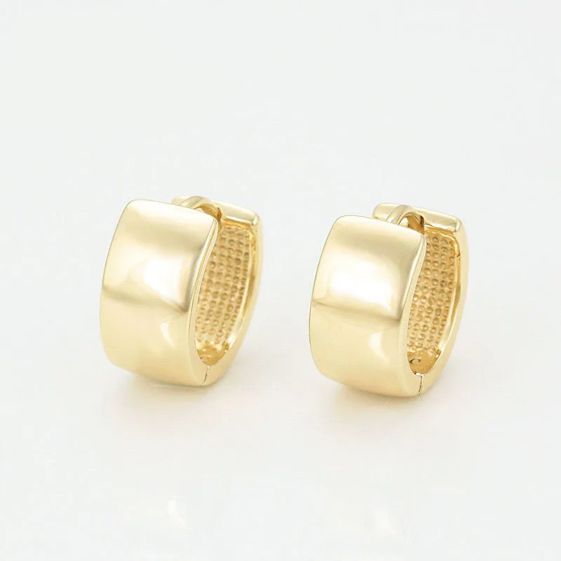 MxGxFam Classical Style Smooth Hoop Earrings For Women Girls 14 k Light Gold Color Eco-Friendly