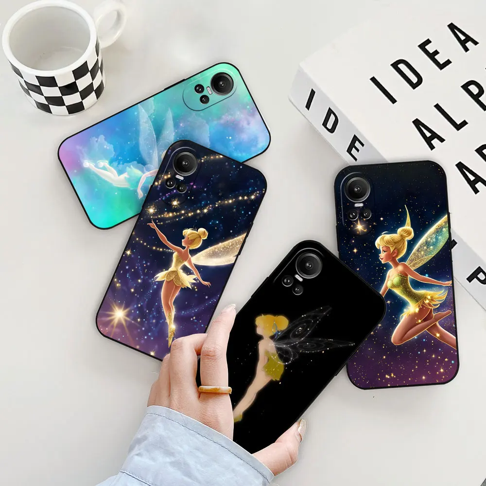 Disney Tinker Bell Butterfly Phone Case For OPPO Reno 11 11F 10 8 8T 7 7Z 6 6Z 5 4 3 2F Z ACE Pro Plus Black Soft Silicone Cover