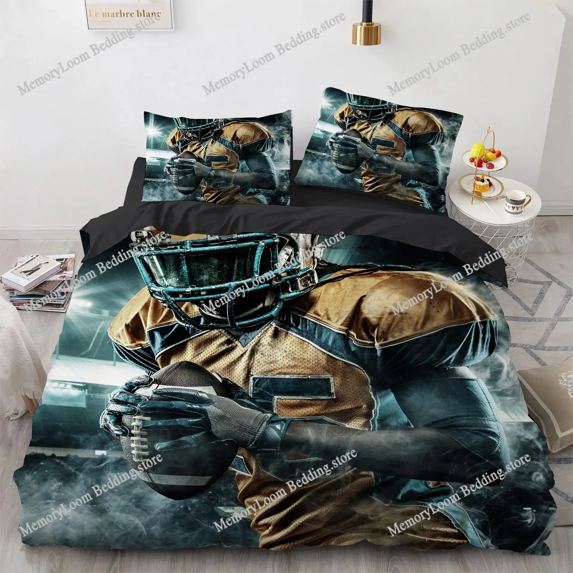 

American Football Rugby Bedding for Boys Girls Kids Teens Ball Sports Game Duvet Cover Room Decoration Tie Dye Geometric Hexagon