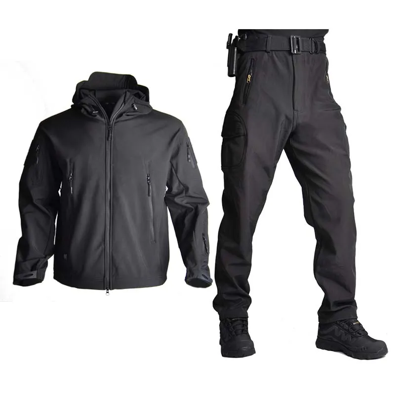 

Tactical Jackets Outdoor Uniform Jacket Pants Shark Skin Softshell Fleece Hunting Clothes Windbreaker Pilot Field Hood Coat Men