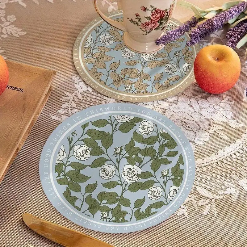 2PC Light Luxury Round Dining Table Mat Insulation Waterproof Oil Proof Bowl Plate Cup Mat No Wash Small Meal Mat