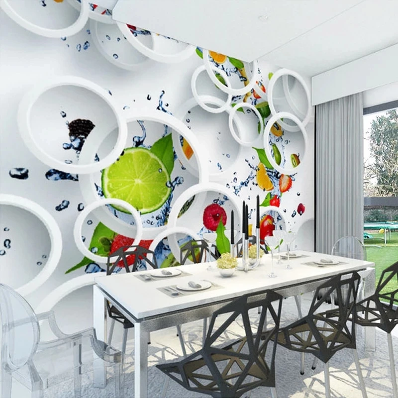 Custom Mural Modern Abstract Art 3D White Circle Fruits Restaurant Kitchen Wallpaper Living room sofa TV background wall bedroom