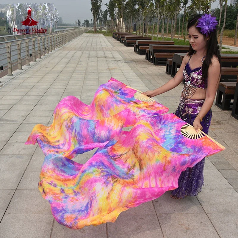 Veli A ventaglio in pura seta naturale tinti al 100% per le donne danza del ventre performance fan costumi e accessori di danza del ventre un paio