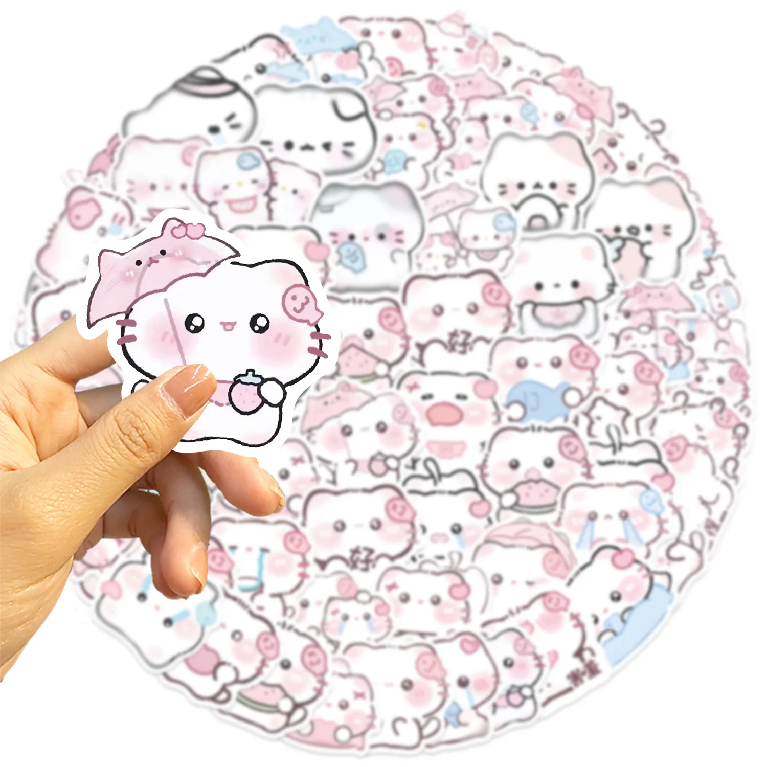 

10/64PCS Rain and fog Kitten Stickers Cute Cat Cartoon Sticker Kawaii Animal Meme DIY Toy Laptop Guitar Bike Decals Decoration