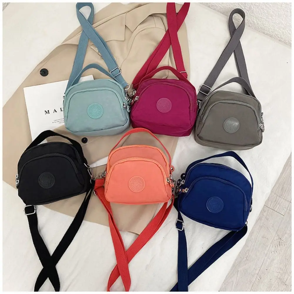 Casual Nylon Women Crossbody Bag Multi-layer Large Capacity Mini Shoulder Bag Solid Color Zipper Travel Phone Bag