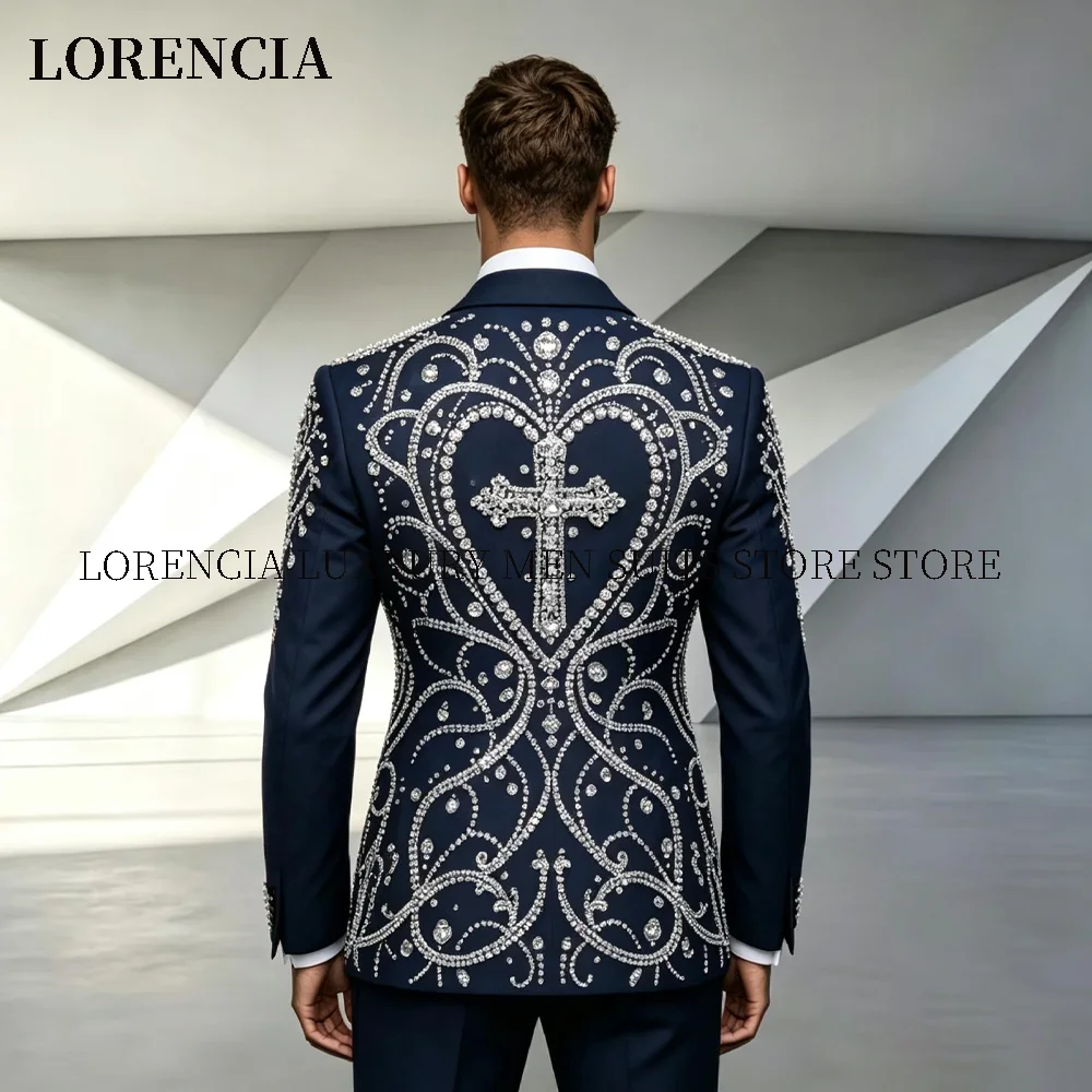 Glitter Gme Rhinestone Men Suit 2 Pieces Set Male Party Blazers Customized Groom Wedding Tuxedos Slim Jewelry trajes para hombre