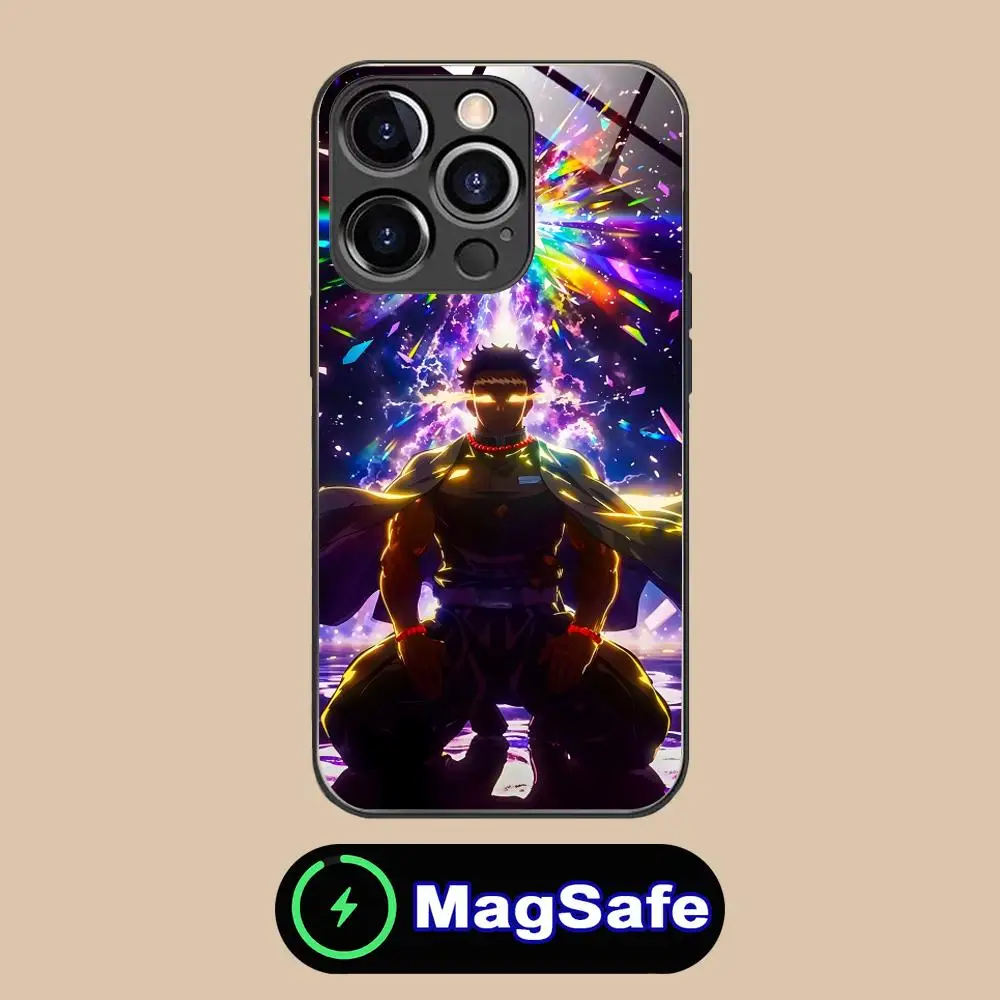 حافظة هاتف Demon Slayer Gyomei لهاتف آيفون 16 15 14 13 12 11 Pro Max Plus Mini MagSafe لون زجاجي غطاء حماية للهاتف الذكي