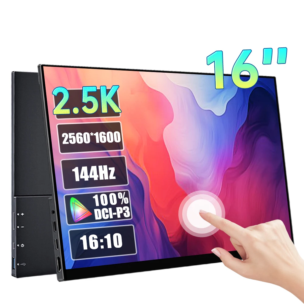 

16 Inch 2.5K QHD 144hz Touchscreen Portable Monitor 2560x1600P 16:10 100%DCI-P3 550Nit Game Display For Laptop Switch PS4/5 Xbox