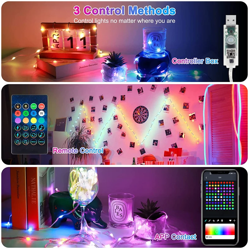 RGBIC Fairy Light LED String Lights USB Holiday MultiColor Garland Lamp With App Control Christmas Lights For Home Outdoor Party