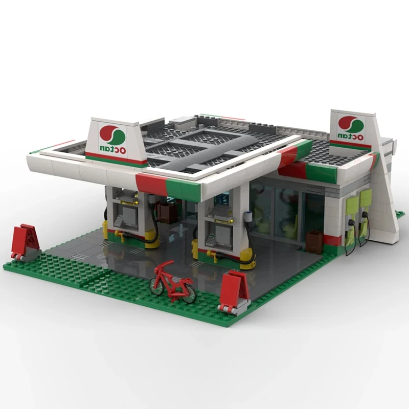 

NEW City Traffic Street View MOC Octan Gas Station Building Blocks 60132 Service Station DIY Creative Ideas Children Toy Gifts