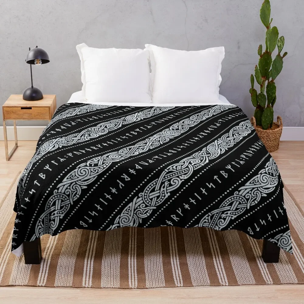 

RUNIC DIAGONAL. SILVER ON BLACK. Throw Blanket Luxury Brand Kid'S sofa bed for sofa Blankets