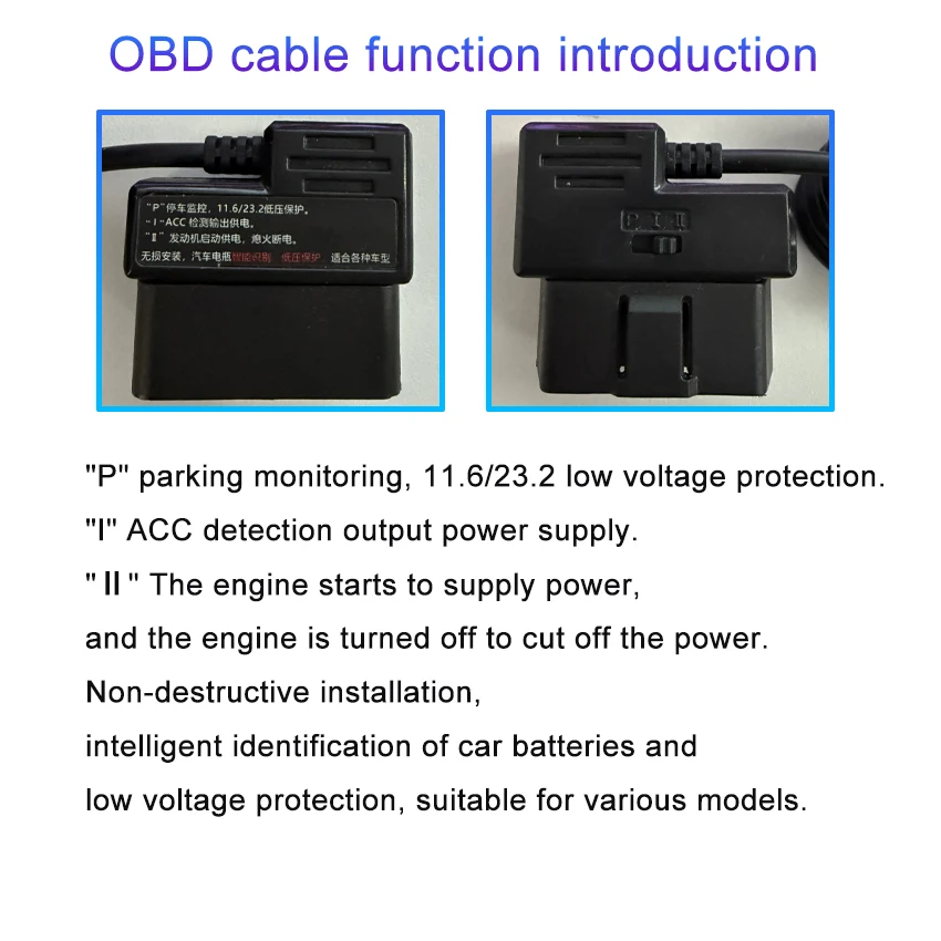 OBD Power Cable For Car DVR Video Recorder WiFI Dash Cam 24H Parking Mode Cable For Cars OBD 2 Connector 8 Pins Easy to Install