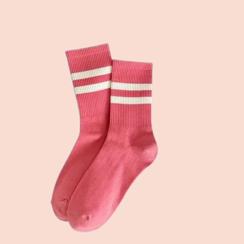 

1 Pairs Solid Color Socks Women's Autumn and Winter Socks Striped College Style Sports Long Cotton 2024 New Socks Women's Socks