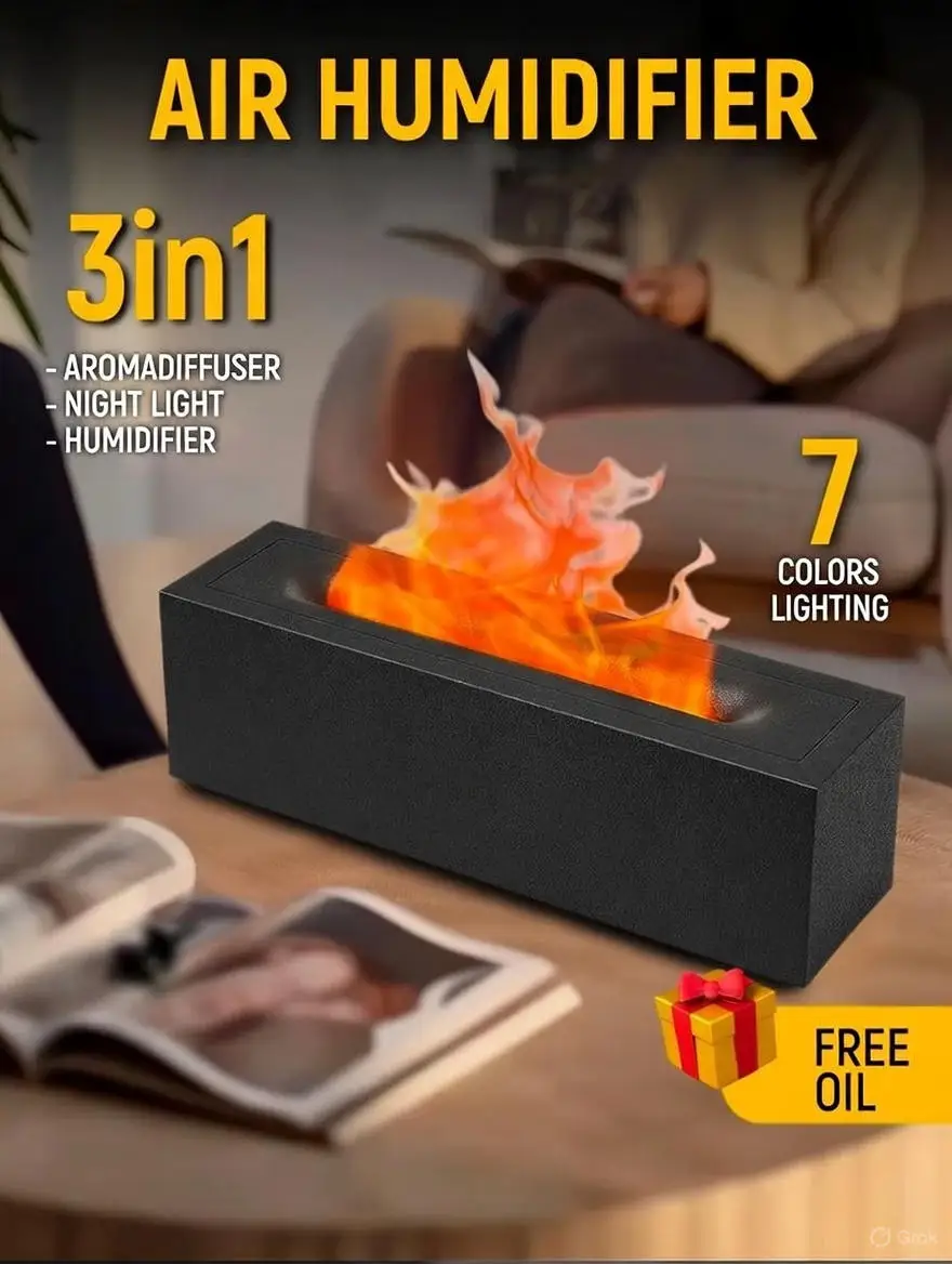 

Диффузор аромата пламени, 150 мл, ультразвуковой увлажнитель эфирного масла, реалистичный 7 цветов, свет пламени типа C, автоматическое отключение для спальни