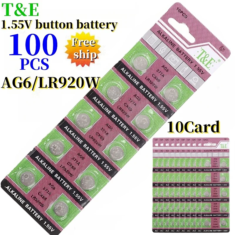 100PCS 1.55V AG6 371 SR920SW LR920 SR927 171 370 L921 LR69 SR920 Button Batteries For Watch Toys Remote Cell Coin Battery