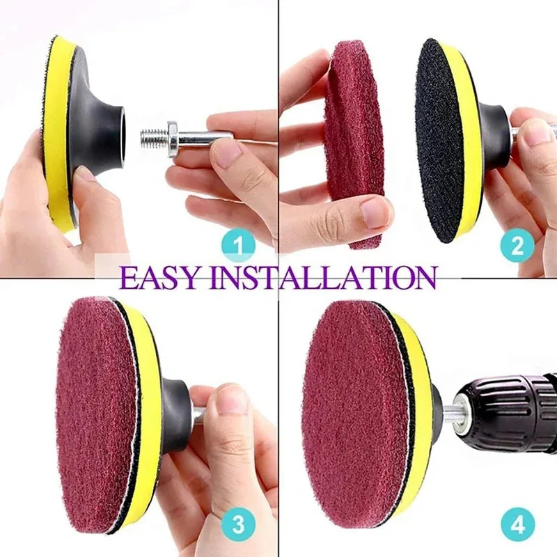 8pcs 4/5inch Drill Power Brush Tile Scrubber Scouring Pads Cleaning Kit Polishing Pad Self-adhesive Disc Household Cleaning Tool