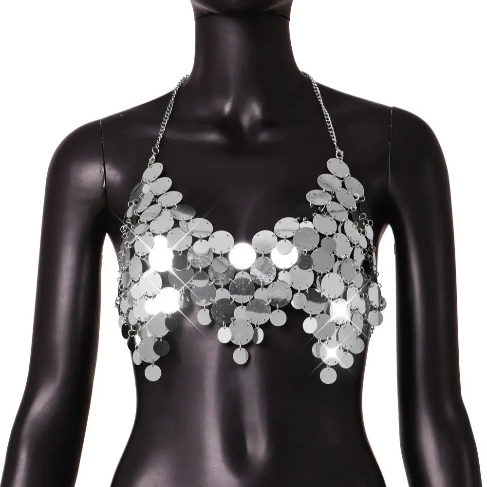 Donna signora ragazza Sexy Club gilet reggiseno bikini copertura Strass lucido scava fuori Top Beach Cover Up Party ball Canotta